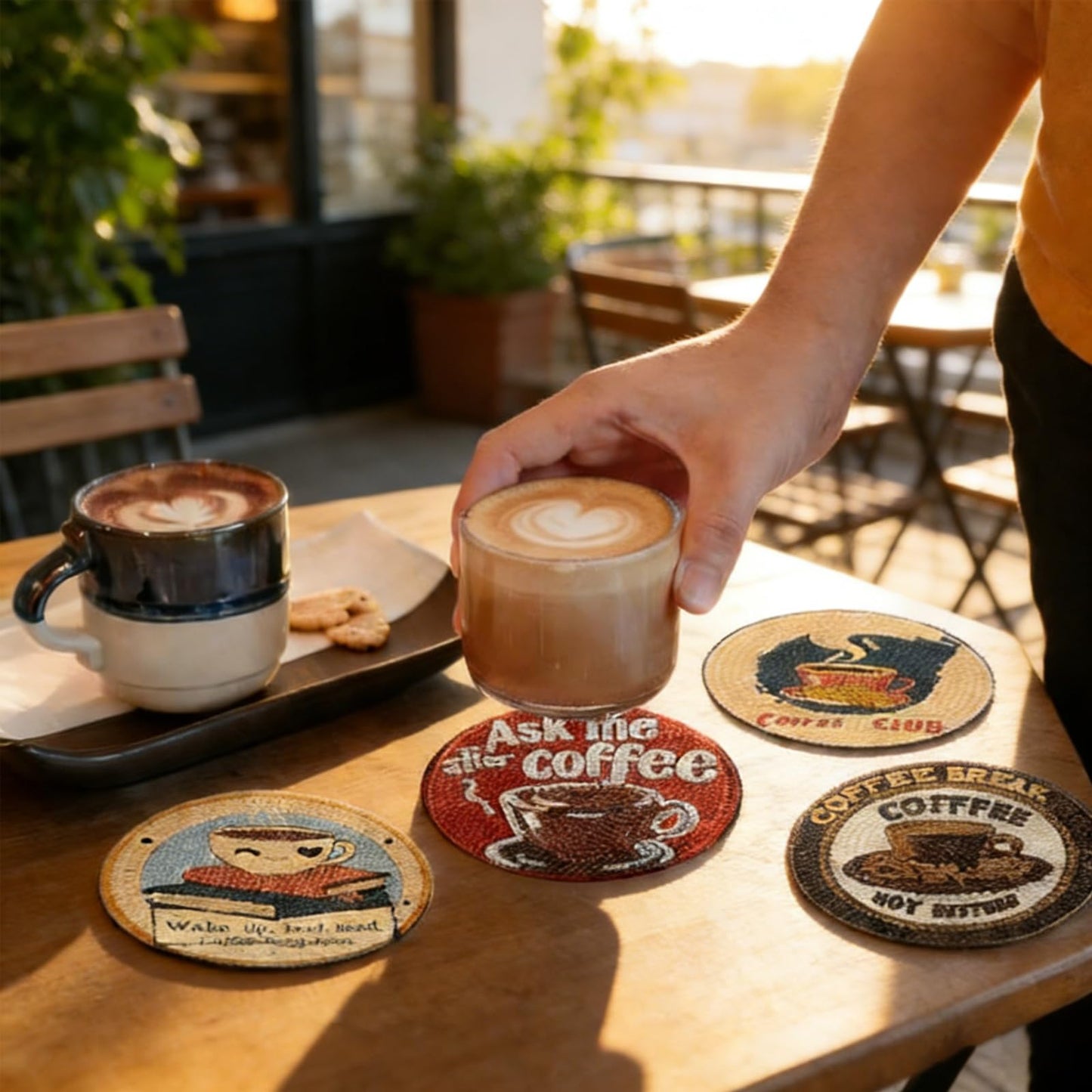 8 Pcs Coffee Diamond Art Coasters Kits with Holder, DIY Diamond Painting Coasters for Adults and Beginners, Small Diamond Art Kit Craft Supplies with Non-Slip Cork Base for Home Decor Gift 4.02inch