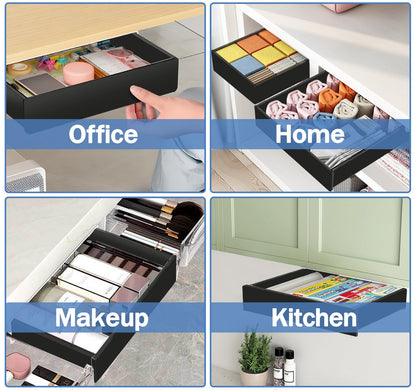 SVNNELP Under Desk Table Drawer Storage Organizer,3 Pack Large & Medium & Small Slide Out Desk Drawers - Hidden Desktop Organizer,Adhesive Storage Pencil Tray Under Table(BLACK/LMS)