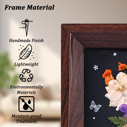 5x5'' Natural Flower Bouquet Frame - Handmade Pressed Flower Art Frame, Home Decor Walnut Wood Shadow Box Gift for Tabletop & Wall Art Decor, Dried Floral Artwork Gift for Anniversary, Valentine's Day