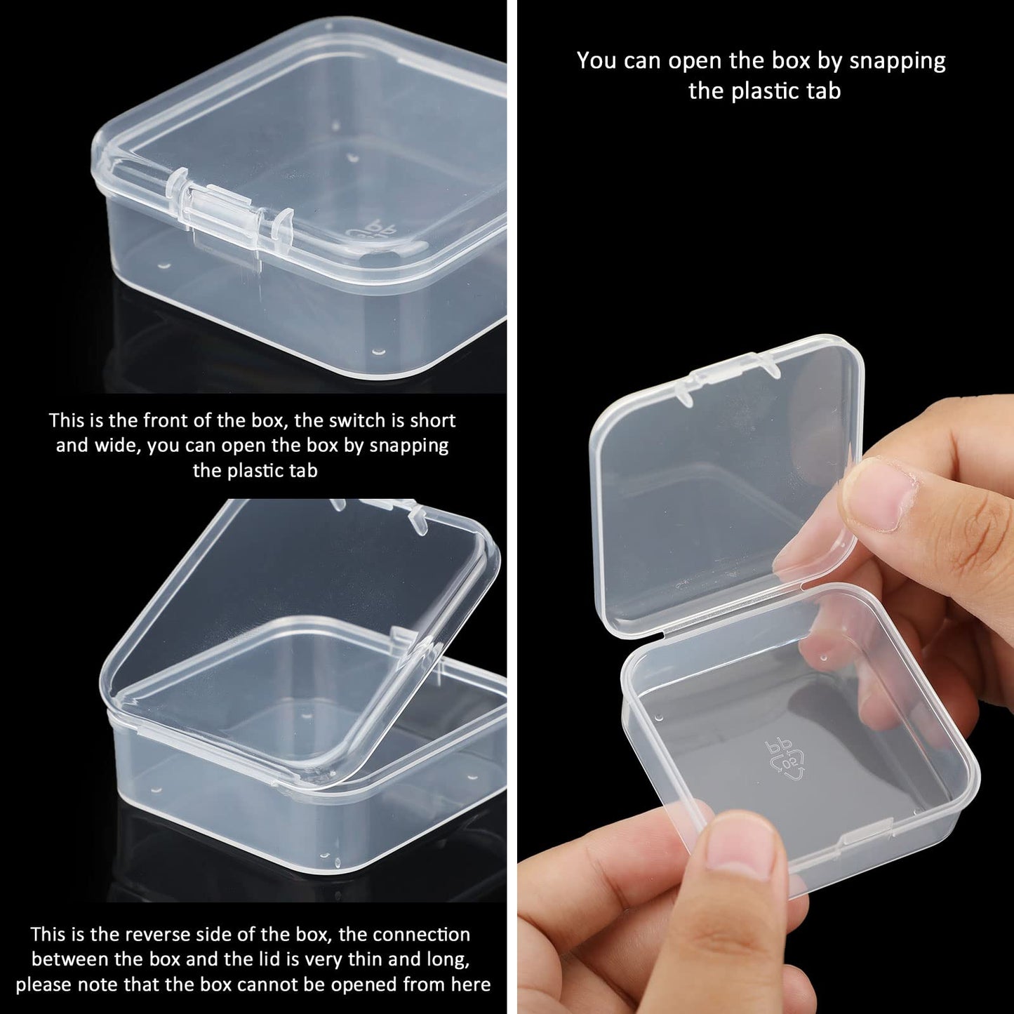 SATINIOR 100 Pcs Clear Plastic Beads Storage Containers Box Small Clear Boxes with Hinged Lid Plastic Case Mini Square Arts Crafts Storage Organizers for Small Items(2.1 x 2.1 x 0.8 Inch)