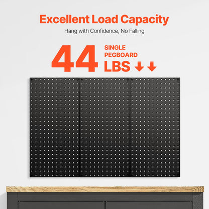 VEVOR Metal Pegboard Panels, 24" x 12" Pegboard, 3 Panels, Heavy Duty Steel Peg Board Wall Organizer, for Living Room Garage Tool Storage Workbench Office Organization Craft Room Kitchen Home, Black