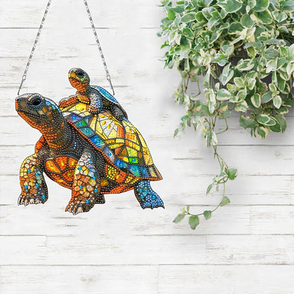 C'eitura DIY Diamond Painting Turtle Suncatcher Kit - Stained Glass Style Crystal Art Hanging Pendant for Home Window Decor, Arts and Crafts Gift for Women, Teens