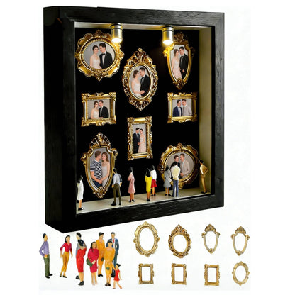 DIY Mini Museum Silhouette Box, Shadow Box Frame Display Case, Personalized Photo Shadow Boxes Display with 7pcs Mini Museum Figurines & 8pcs Mini Gold Frames, Valentine's Day Gifts for Him & Her