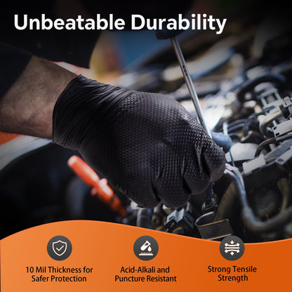 UYKKE 10mil Nitrile Gloves Thick,Industrial Disposable Gloves with Diamond Textured,Heavy Duty Mechanic Glove,Latex Free (100, Large)