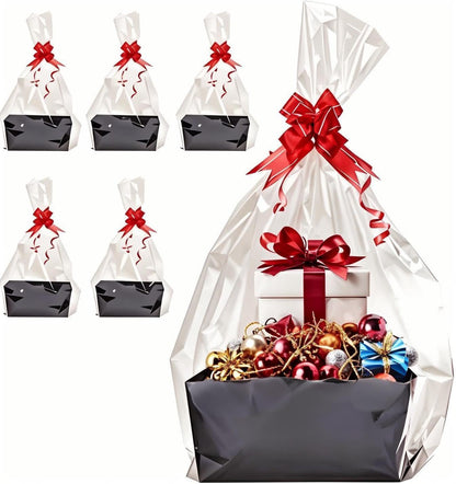 5 Pcs Black Basket for Gifts Empty DIY Bulk Party Gift Basket Kit with Handles with 5 Bag 5 Bow Market Tray for Gift Packages Wrapping Anniversary Birthday Wedding Party Gift(9.8 x 6.7 x 4.3 In)