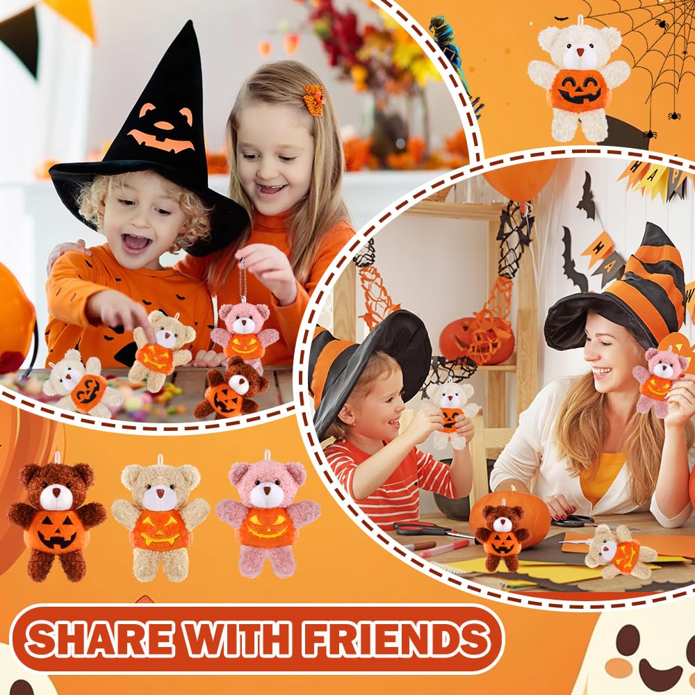 DULEFUN 12pcs Halloween Plush Bear Toys in Pumpkin Costume Trick or Treat Toy for Kids Boys Girls Goodie Bag Fillers Halloween Birthday Holiday Party Favors