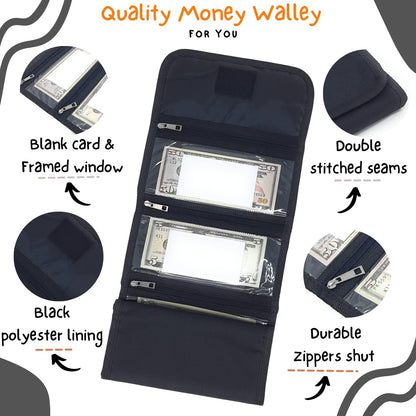 Money organizer for cash 7 slots money holder with blank card, Cash holder wallet organizer for Budgeting, Traveling, Saving, Receipts, Coupons and Tips (Black)