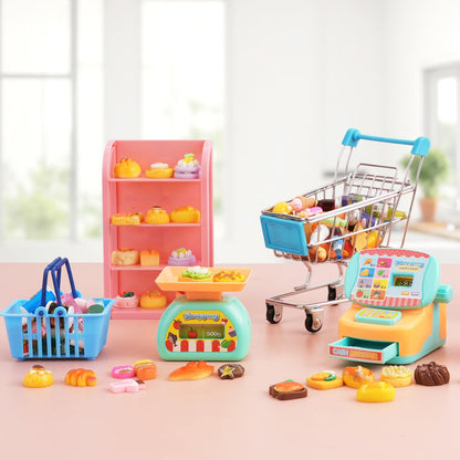 165Pcs Mini Shopping Cart Basket Miniature Food Drink Toy Supermarket Metal Handcart Shelves Cash Register Fridge Food Scale Trolley Dollhouse Store Grocery Accessories Kitchen Play Game Party Model