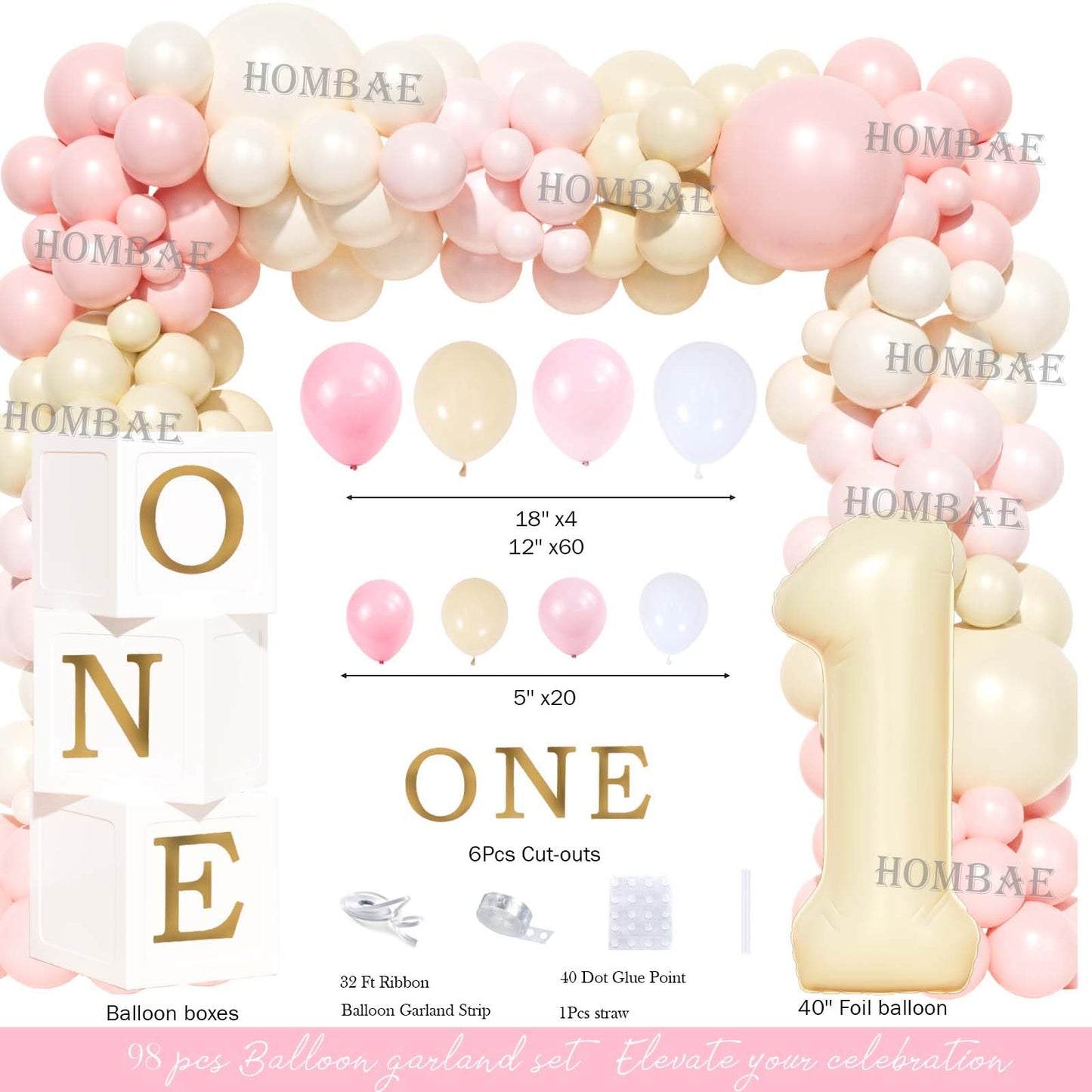 Hombae Beary First Birthday Decorations for Girl, Teddy Bear 1st Birthday Party Supplies, Pink Ivory Balloon Garland, Girl Baby Photo Banner, Bear Birthday Themed Decor Party Pack