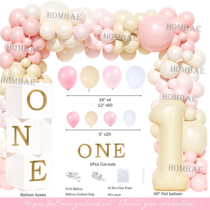 Hombae Beary First Birthday Decorations for Girl, Teddy Bear 1st Birthday Party Supplies, Pink Ivory Balloon Garland, Girl Baby Photo Banner, Bear Birthday Themed Decor Party Pack