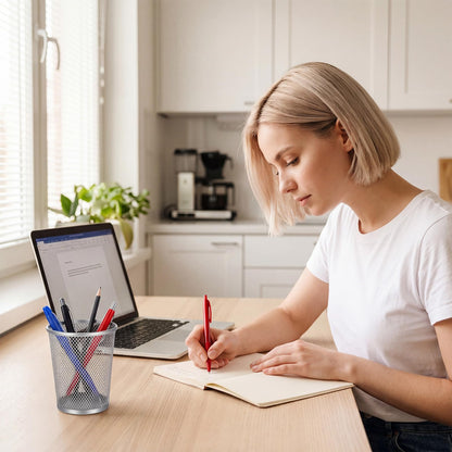 Poola Voidra 12 Pack Mesh Pen Holder Metal Pencil Cup for Desk Round Pen Holder Desktop Pencil Basket Multifunctional Organizer for Office Home Makeup Brush Tabletop, Silver