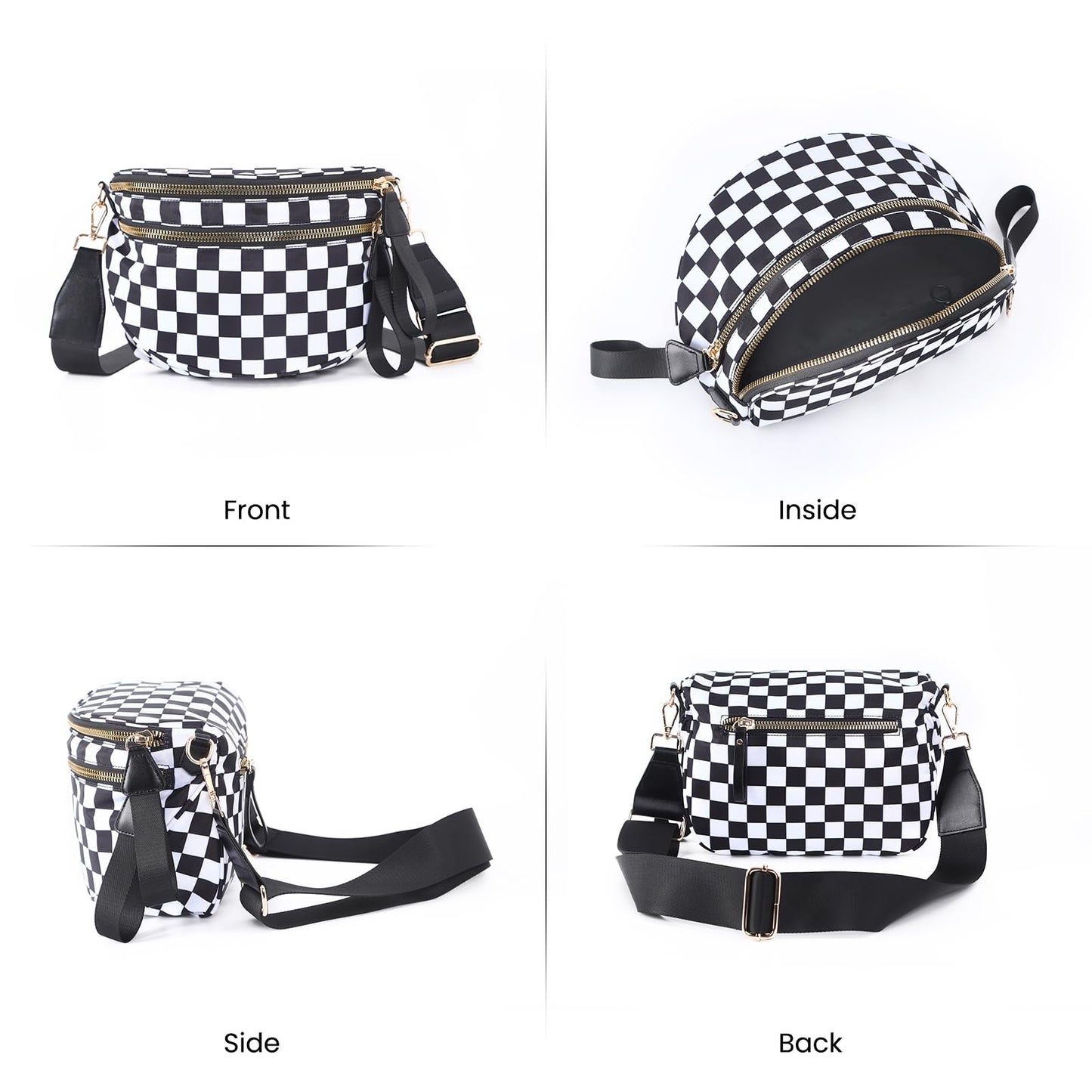 Nylon Crossbody Bags Bum Bag for Women Large Sling Bag Purse with Adjustable Strap（Black）