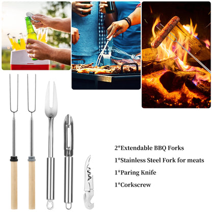Camping Cooking Utensils Set, Stainless Steel Grill Tools, Camping BBQ Cookware Gear and Equipment for Travel Tenting RV Van Picnic Portable Kitchen Essentials Accessories (Black-16 PCS)