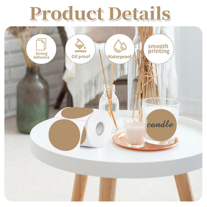 Thermal Label,3 Inch Brown Round Thermal Printer Sticker,Self-Adhesive Round Direct Thermal Labels,Thermal Stickers for DIY Logo Design,Name Tag (300 Labels/1 Roll)