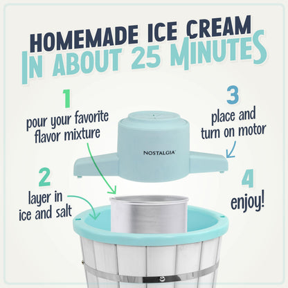 Nostalgia Electric Ice Cream Maker - Old Fashioned Soft Serve Ice Cream Machine Makes Frozen Yogurt or Gelato in Minutes - Fun Kitchen Appliance - Vintage Wooden Style - Light Wood - 4 Quart