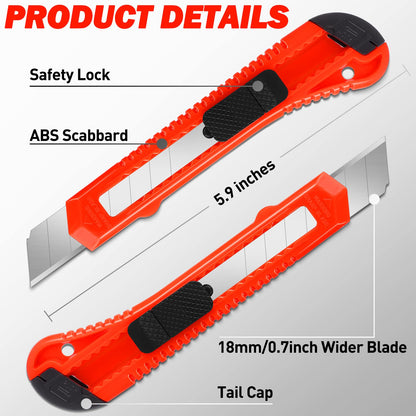 DIYSELF 30 Pack Box Cutter Retractable, 18mm Box Knife, Utility Knife Retractable with Snap Off Blade, Boxes Cutter Knives for Cardboard, Art, Craft