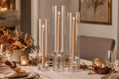Yummi Set of 12 Taper Candles, Chimney and Taper Holders - Sandstone