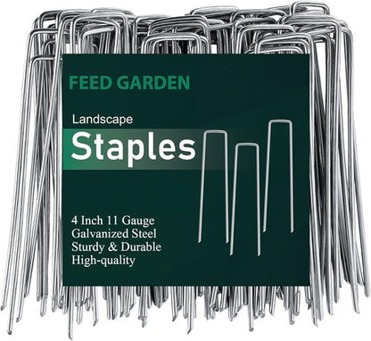 Feed Garden 4 Inch Galvanized Landscape Staples - 50 Pack Anti-Rust Garden Stakes for Weed Barrier Fabric