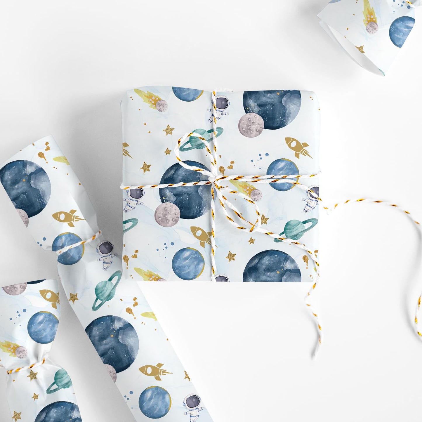 JarThenaAMCS Outer Space Wrapping Paper -Mini Roll- 17In x 32.8Ft First Trip Around The Sun Wrap Paper Watercolor Galaxy Star Craft Papers For Baby Shower Boy Birthday Party Gift Packing Supplies