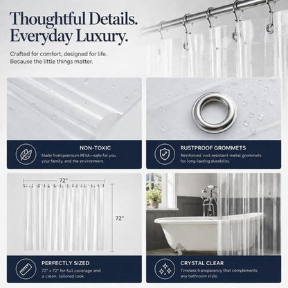 EHZNZIE Heavy Duty Shower Curtain Liner - Waterproof PEVA with 3 Weighted Magnets | 72x72 Inches, No Chemical Smell