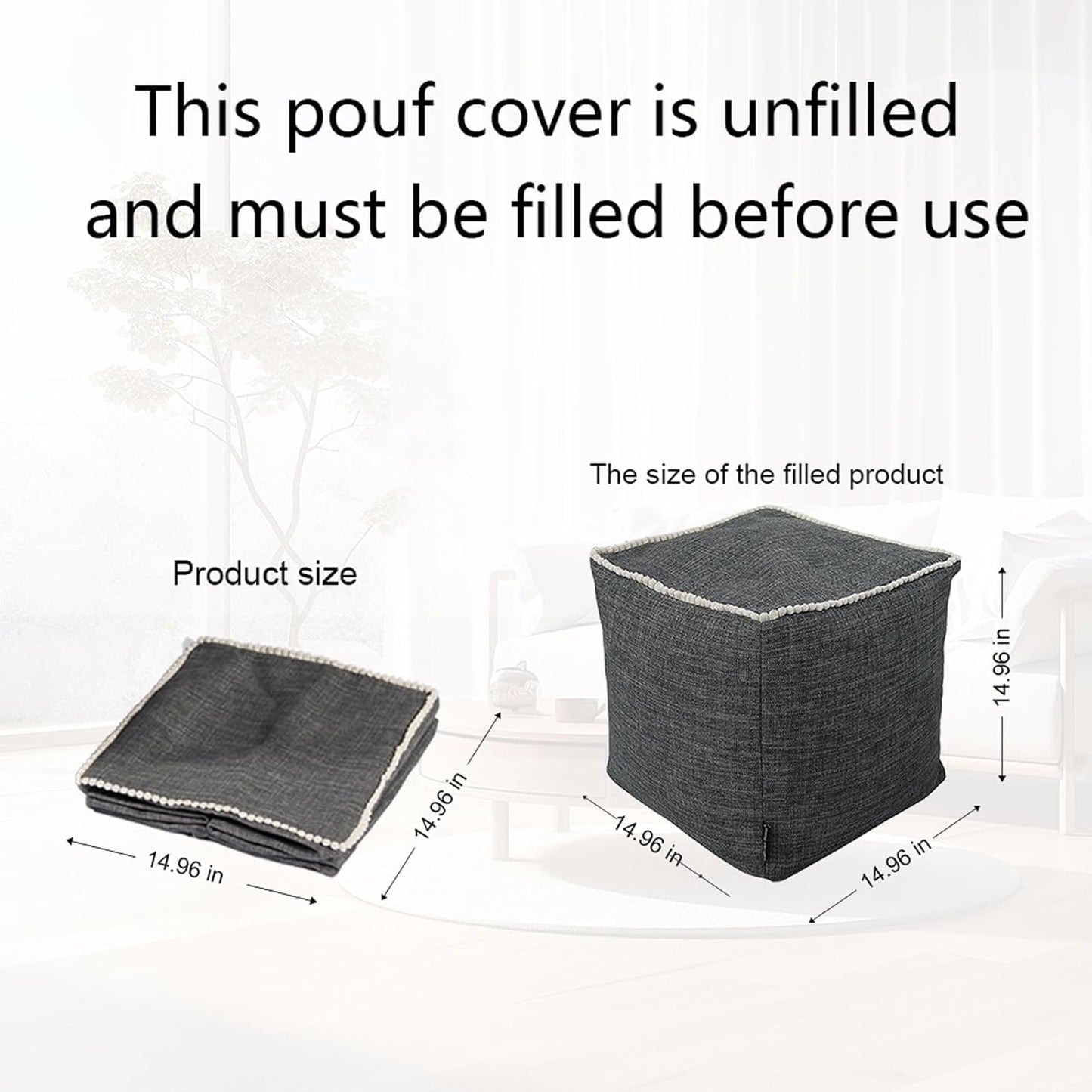 18 18 Inch Louis Donn x Unstuffed Storage Pouf Ottoman Cover, Square Cotton Linen Footstool Cover, DIY Bean Bag