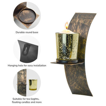 MrMrKura Wall Candle Sconce Set of 2, Decorative Bronze Wall Mounted Candle Sconces, Metal Wall Art for Living Room Bedroom Dining Room Decor (Bronze)