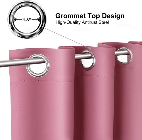 ChrisDowa Grommet Blackout Curtains - Thermal Insulated Room Darkening Panels, Pink, 52W x 95L