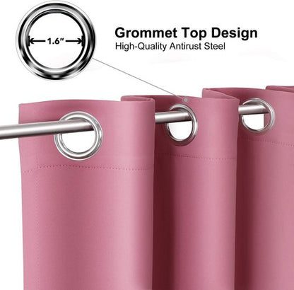 ChrisDowa Grommet Blackout Curtains - Thermal Insulated Room Darkening Panels, Pink, 52W x 95L