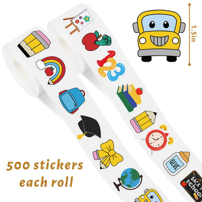 FYSUIMU 1000 Pcs Back to School Stickers Roll 18 Designs School Bus Apples Pencil Seal Stickers Self-Adhesive Label Decals for Craft Scrapbook Bottle Envelope Card Party Favor Decor