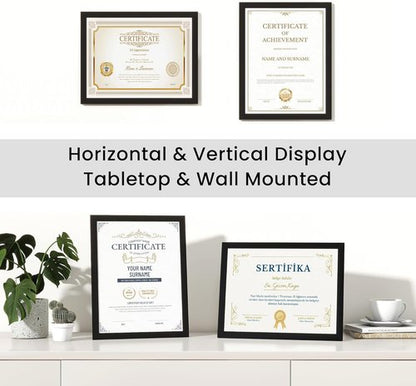Black 8.5x11 Picture Frame Set of 2 | Shatter-Resistant Plexiglass | Tabletop & Wall Mount