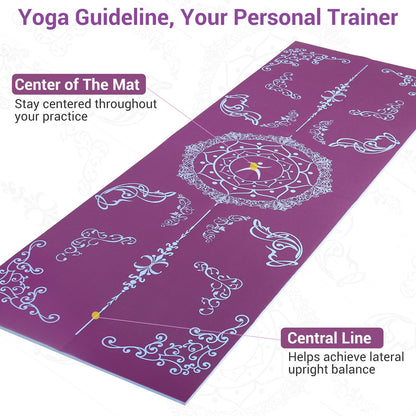 Avoalre Folding Yoga Mat, Eco-Friendly PVC Travel Yoga Mat Packable, Double Sided Non-Slip Printed Yoga Mats with Bag for Home Workout Gym Exercise Fitness Pilates Stretching (72" x 24" x 1/5" Thick)