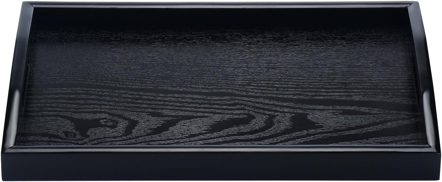 Rectangle Wooden Serving Tray - Breakfast Tray with Handles, Black, 14 by 9-Inch