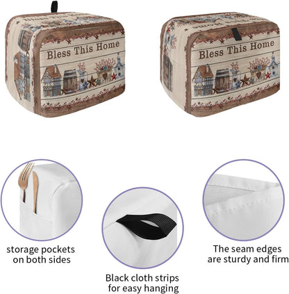 Toaster Dust Cover with Pockets, 2 Slice Soft Washable American Country Star Bless This Home Berries Wooden Board