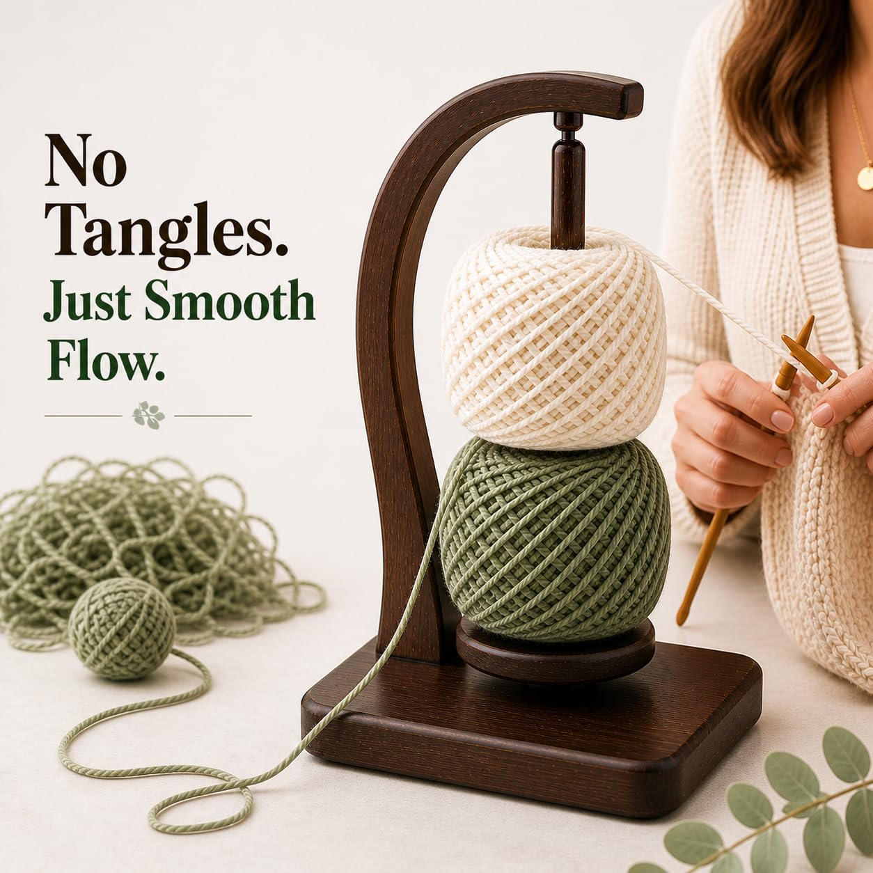 ClarArti - Magnetic Yarn Holder for Crocheting & Knitting – Wooden Yarn Spinner, Yarn Ball Holder, Yarn Holder for Crocheting, 360° Smooth Rotation, Holds 2 Skeins up to 500g