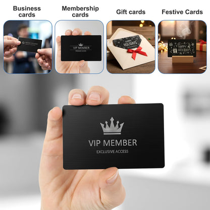 PercyEffie 100PCS 0.42mm Metal Business Cards Blank Thicken Aluminum Name Laser Engraving Cards Blanks Sublimation for House Office Customer DIY Gift Plate Invitations 3.4 x 2.1 Inch Black