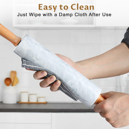Gymdin Marble Rolling Pin - 18.9" Marble Rolling Pins for Baking, Pastry, Pizza Dough & More - Polished Non-Stick Surface, Long Dough Roller with Wooden Handles & Base