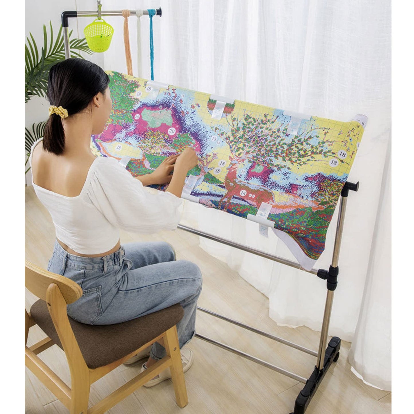 ELUKHT Adjustable Embroidery Stand, 360°Rotated Needlework Floor Frame, Standing Embroidery Lap Table, Cross Stitch Craft Stand for Art Craft Sewing Holder