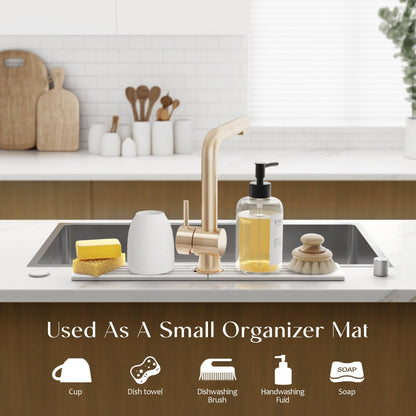 Eormoe Faucet Mat for Kitchen Sink – Diatomite Stone Drying Mat & Sink Protectors, Prevent Moisture – Sink Splash Guard Water-Absorbing Stone Tray for Bathroom Counter (Light Grey, 23.6" x 3.9")