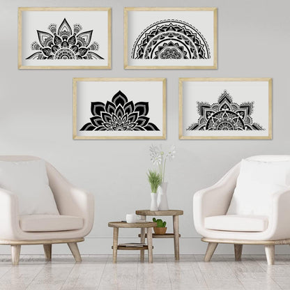 18x10 Inch Mandala Stencil Reusable Mandala Painting Templates Stencil Floral Design Drawing Stencil for DIY Wall, Tile, Furniture, Canva, Outdoor Indoor Decoration 4 PCS