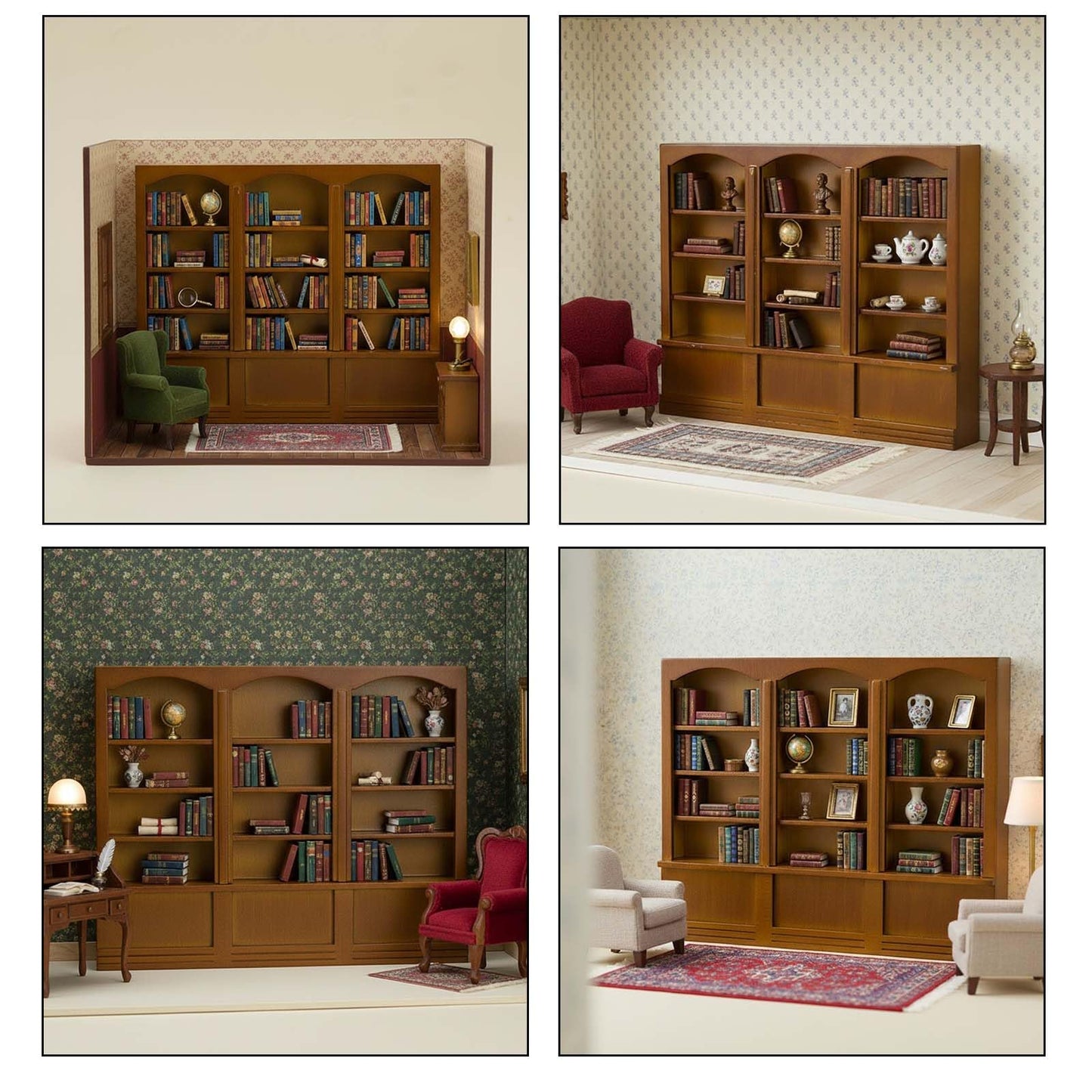 1:12 Dollhouse Mini Bookcase, Wooden Triple Display Cabinet & Bookshelf, Miniature Display Shelf for Doll House Decor Dollhouse Library Furniture Accessories (Brown)