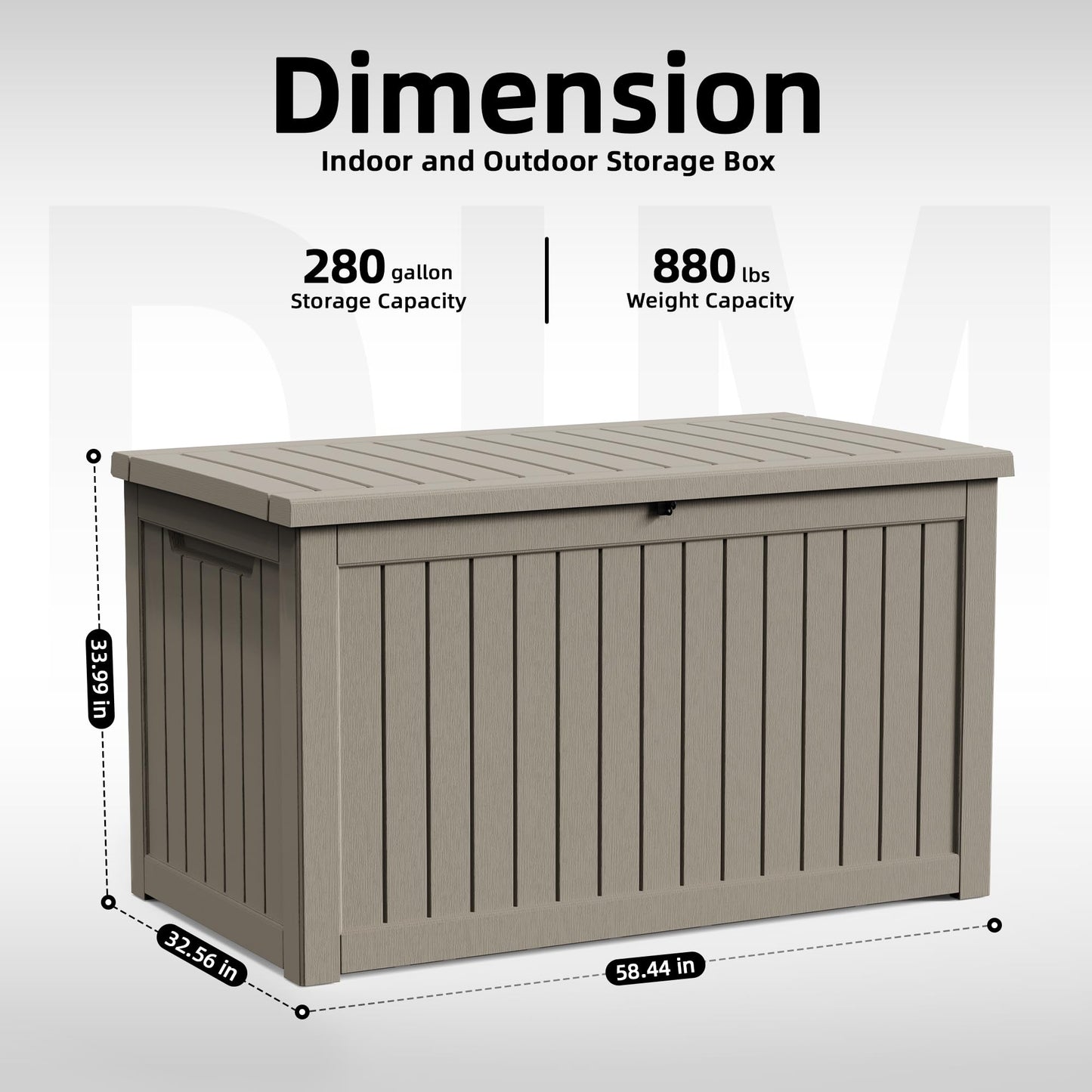 KFY 280 Gallon Outdoor Storage Box Waterproof, Resin Lockable Deck Box with Lid, Large Capacity Weatherproof Container for Patio Furniture Pool Accessories, Cushions(Grey, 280 Gallon)