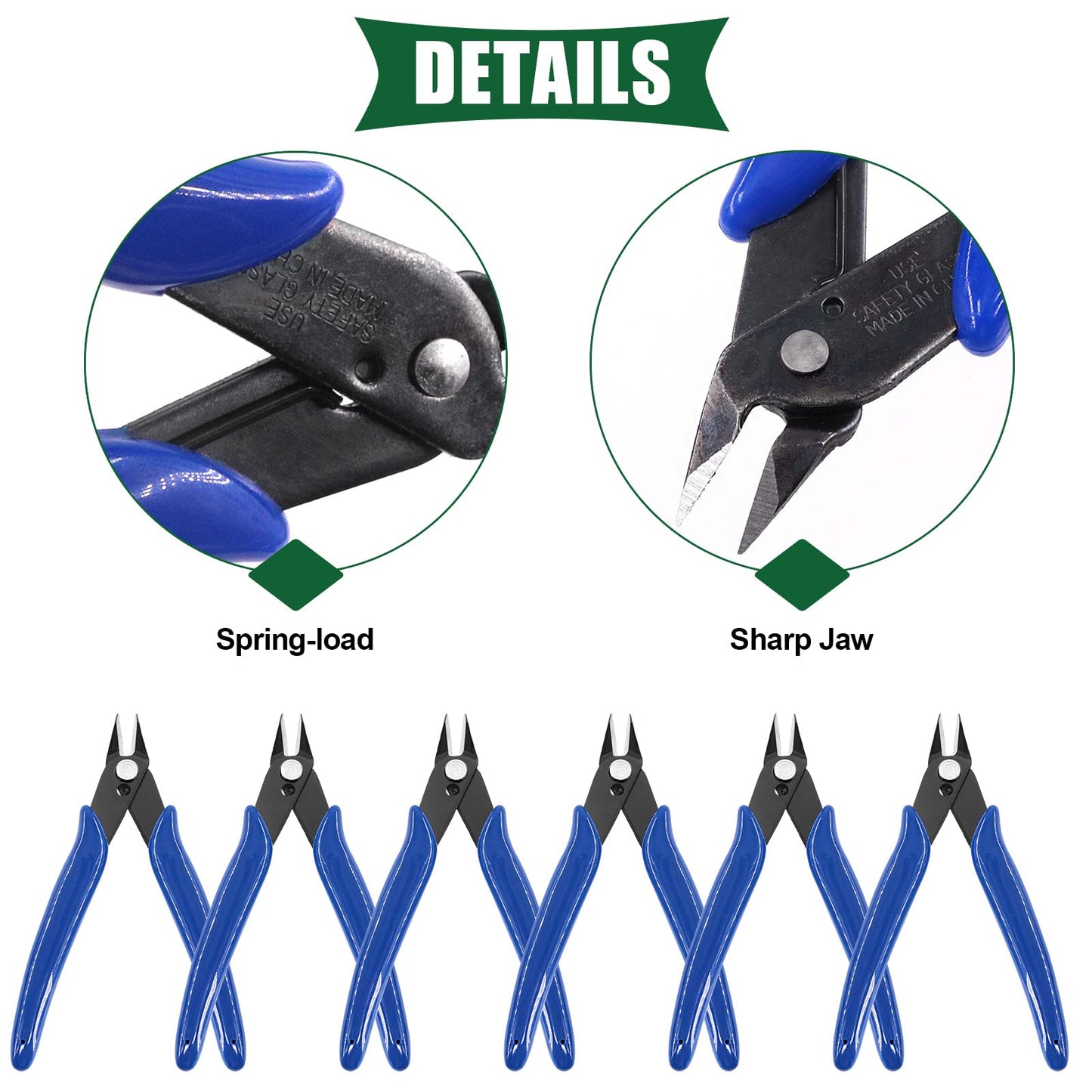 Keadic 12Pcs 5" Wire Cutters with Internal Spring and Soft Rubber Handle, Mini Flush Cutters, Micro Cutting Pliers Wire Nippers, Small Side Cutters for Hobby Modeling Jewelry Electronic Crafts (Blue)