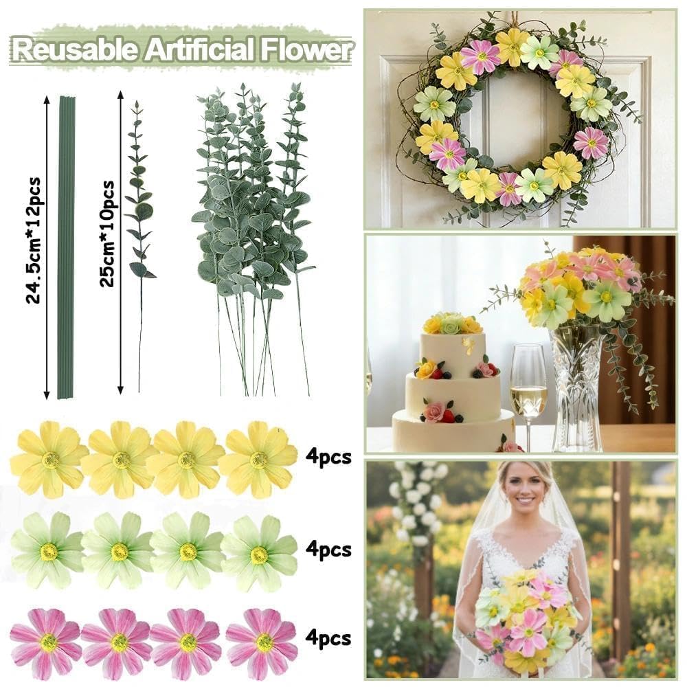 Pastel Pink Yellow Green Balloon Arch with Artificial Flower Double Stuffed Dusty Green Pink Peach Mauve Balloon Garland Kit for Tea Party Wildflower Spring Birthday Baby Shower Fairy Party Decor