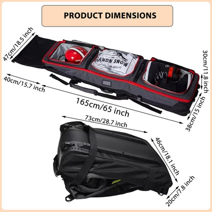 Padded Snowboard Bag with Wheels, Heavy-Duty Wheeled-Ski Travel Bag, Storage Ski Board Boots, Helmet, Jacket for Flying Air Travel, 65 Inch (Extendable to 80.7 Inch),Green