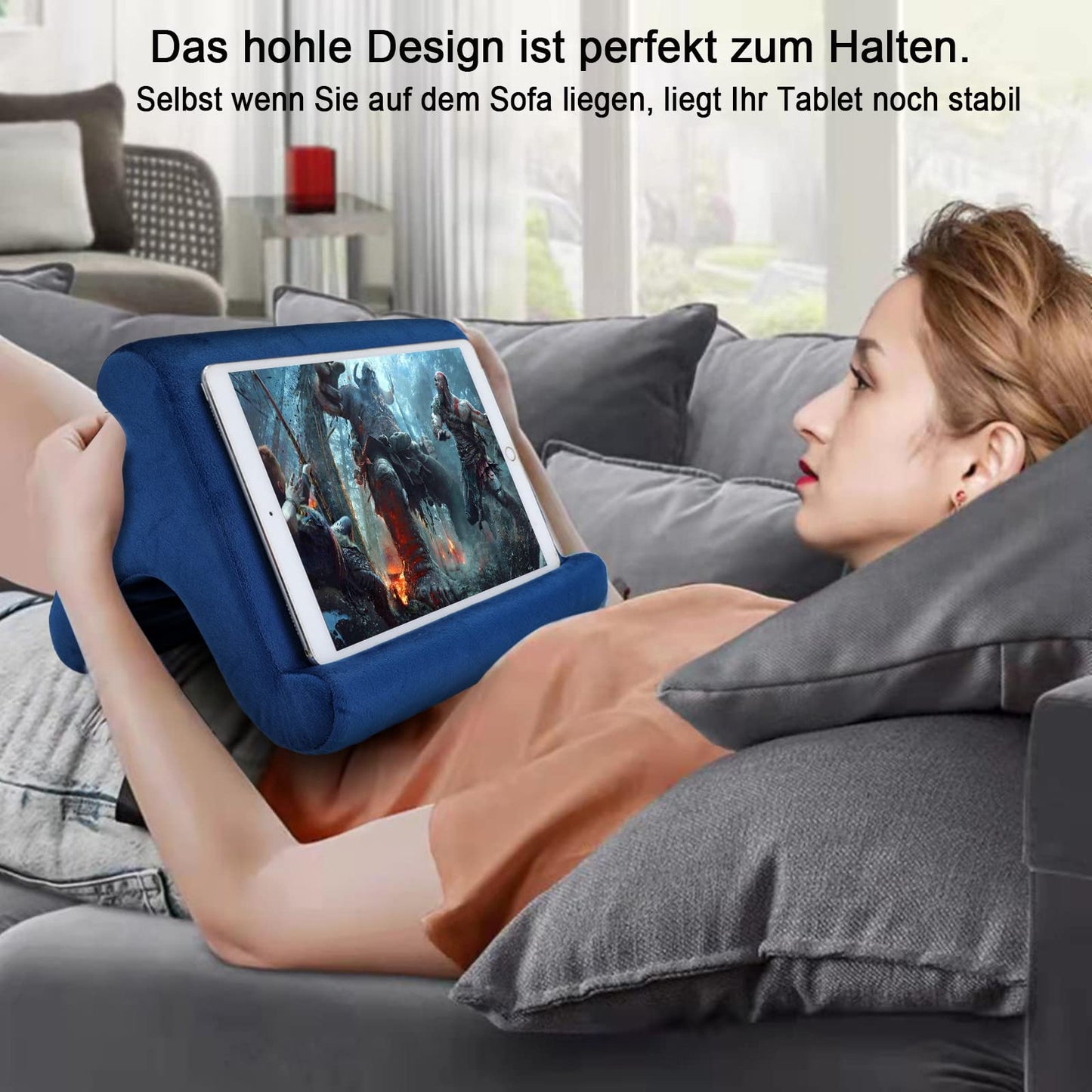 SAMHOUSING Tablet Pillow Stand Holder Dock for Bed with 3 Viewing Angles, Compatible with All Tablets,Phones and iPad Pro 9.7, 10.5,12.9 Air Mini 4 3, Kindle, E-Reader and Books(Navy)