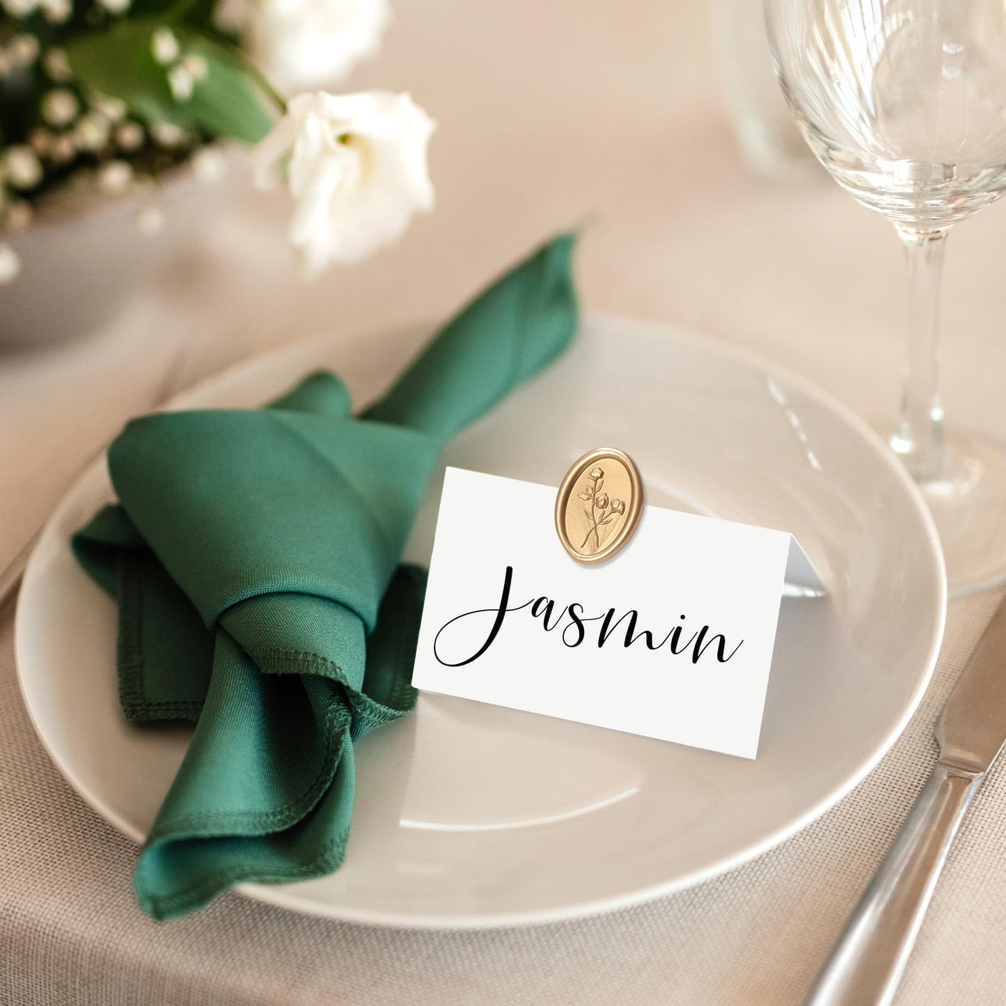 UNIQOOO Wax Seal Stickers - 3D Flower Oval Shape Wedding Invitation Envelope Seal Stickers, 50 Pcs Self- Adhesive Prosecco Metallic Light Gold Sticker, Perfect for Invitation, Christmas, Gift