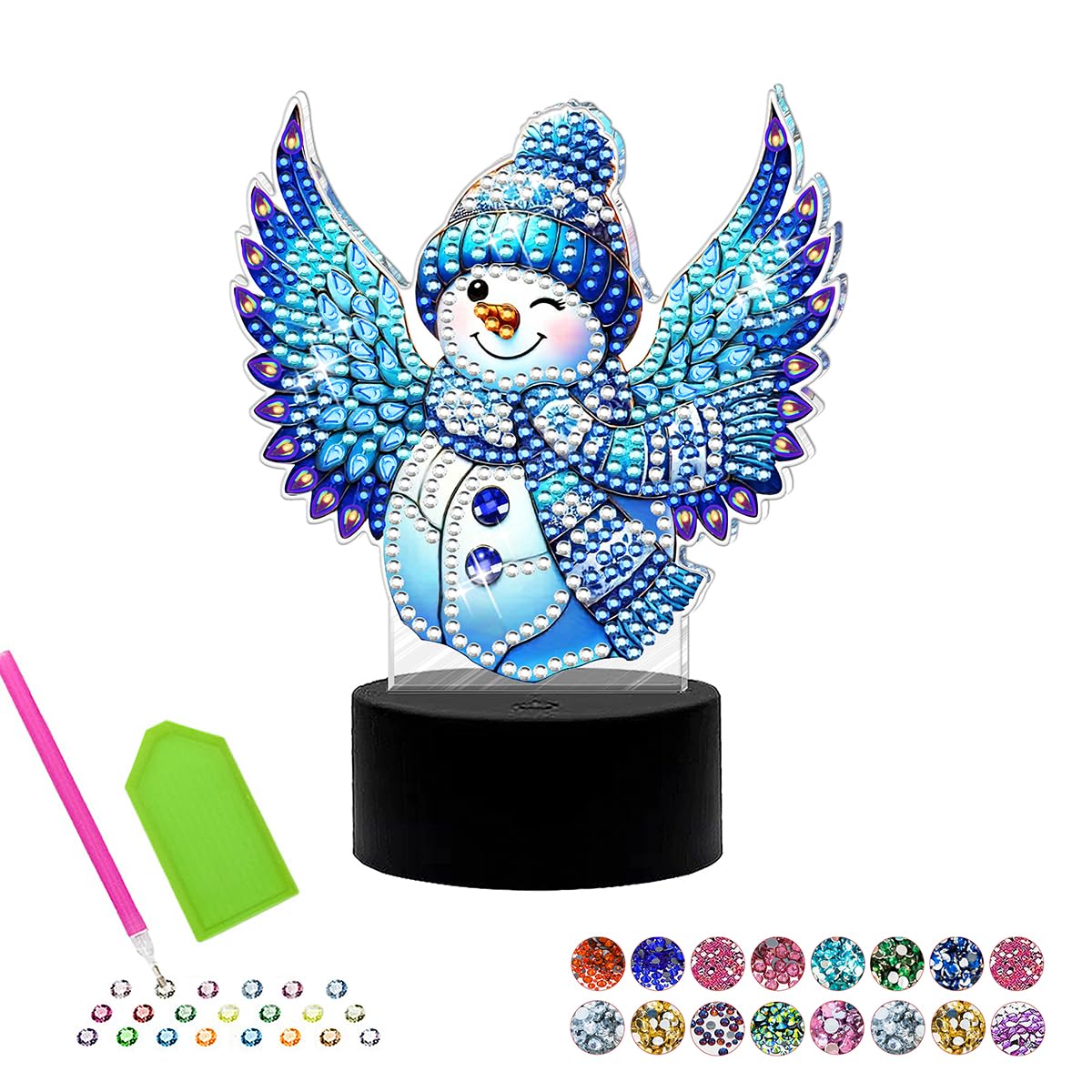 JBTM24 Diamond Art Night Light, Diamond Painting Desktop Ornaments for Adults, Gem Art Touch Lamp for Living Room Bedrooms, Desktop Bedside Luminous Ornaments Decorate (Snowman)