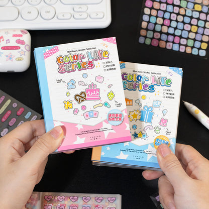 ZHIJIANHZ 64-Sheet Mini Cute Sticker Book Set for Journaling and Scrapbooking, Small PET Stickers with Variety of Shapes, Pink and Blue Color Collection, for Planners and Photocards