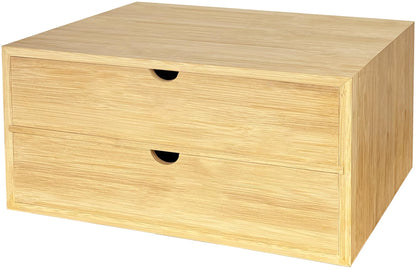 LUSHZLUMBERA Bamboo Desk Organizer with 2 Drawers, Desktop Drawers Wooden Storage Box 13.4 x 7.1 x 7.5 Inches Countertop Organizer for Office Supplies, Solid Wood Tabletop Drawer No Assembly Required