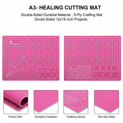 Cutting Mat A3 Pink, Self Healing Cutting Mat 12x18 Inch, 5-Ply Rotary Cutting Board Double-sided for Cutting Quilting Modeling Projects
